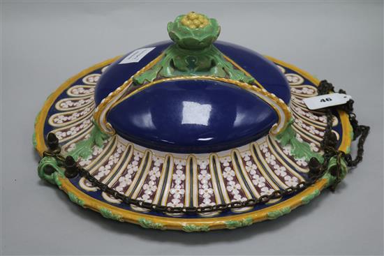 A Victorian majolica hanging jardiniere, probably Minton, diameter 38cm